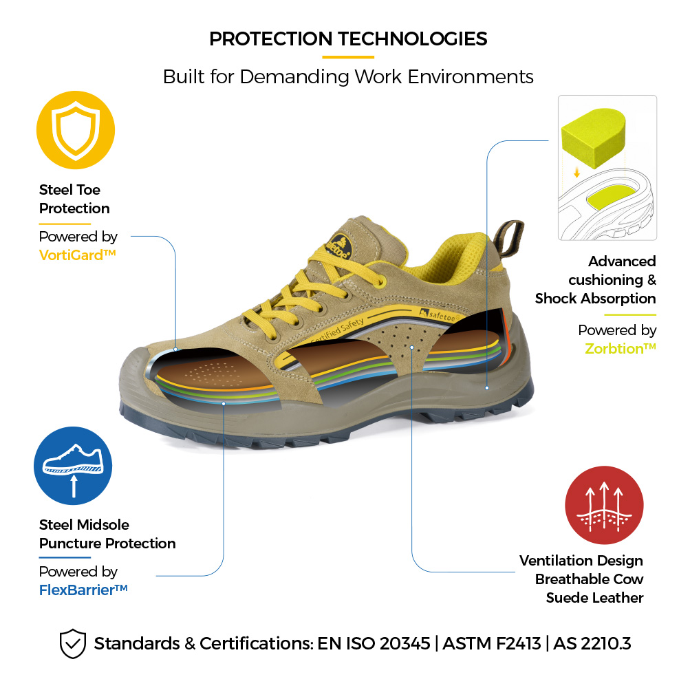 L-7296 Steel Toe Protection and Cushioning Technologies Struttura della scarpa antinfortunistica L-7296 con punta in acciaio, intersuola resistente alla perforazione in acciaio e assorbimento degli urti Zorbtion™