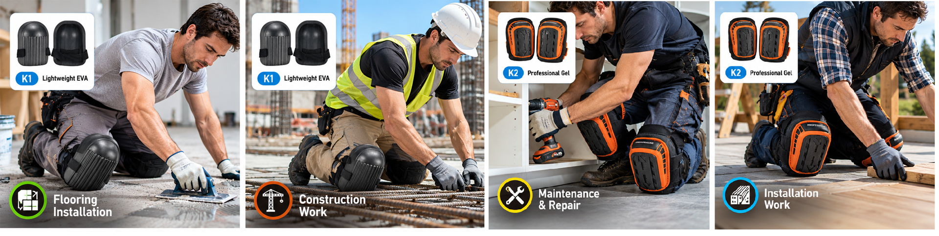 Work Knee Pads for Construction & Industrial Tasks Ginocchiere da lavoro Safeyear per l'installazione e la manutenzione di pavimentazioni edili