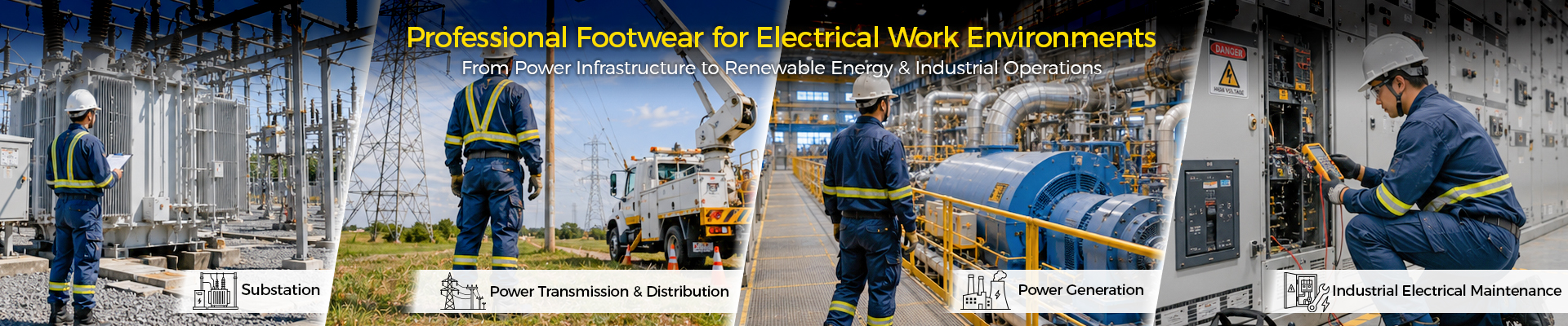 Safetoe Electrical Hazard Safety Footwear Solutions for Utility and Industrial Applications Stivali di sicurezza con classificazione EH per operatori di servizi pubblici, manutenzione elettrica, distribuzione di energia e applicazioni di energia rinnovabile