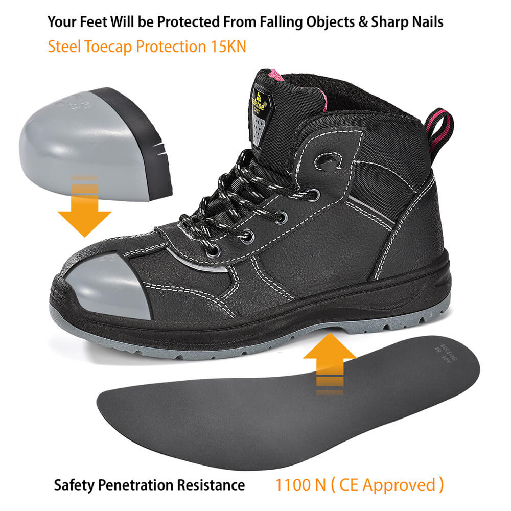 Stivali da lavoro di sicurezza neri in pelle impermeabile per donna Costruzione M-8516W