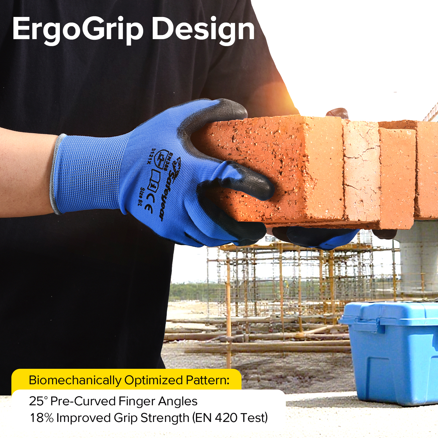 Guanti da lavoro pesanti rivestiti in PU PN8003 Blu