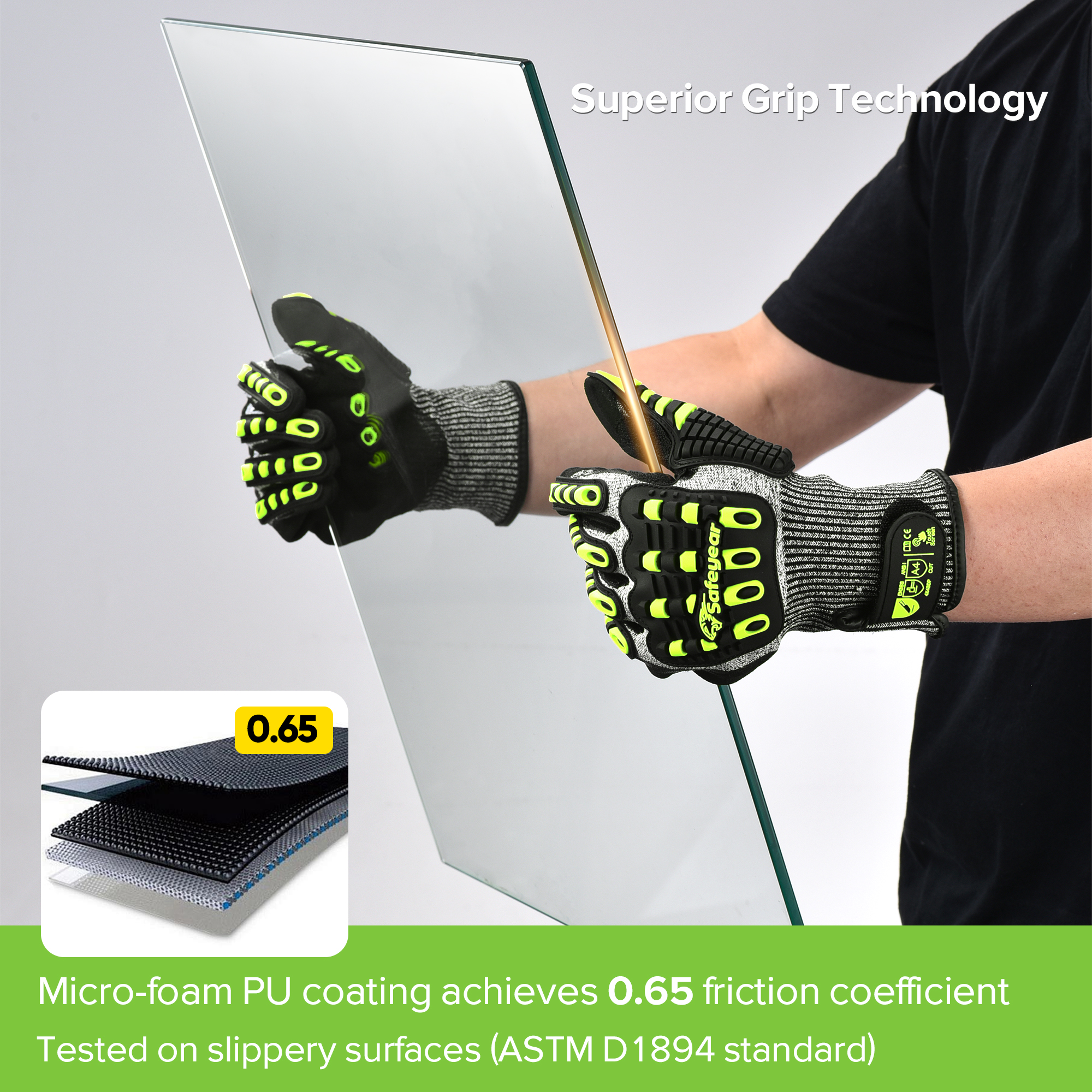 Guanti protettivi da lavoro con livello di taglio in HDPE TPR9004 Verde