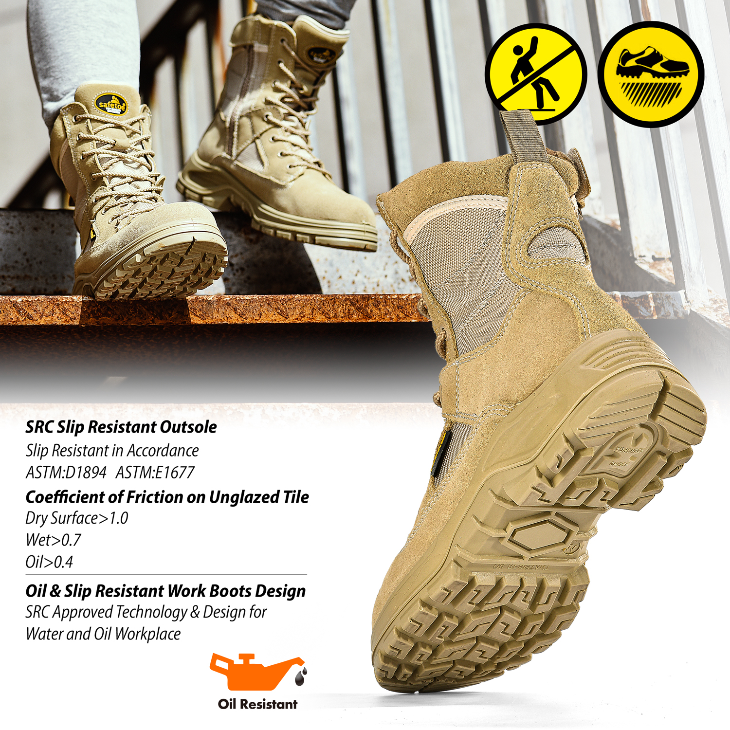 Stivali da lavoro antinfortunistici da combattimento S1P H-9438 Beige SafeCombat-H