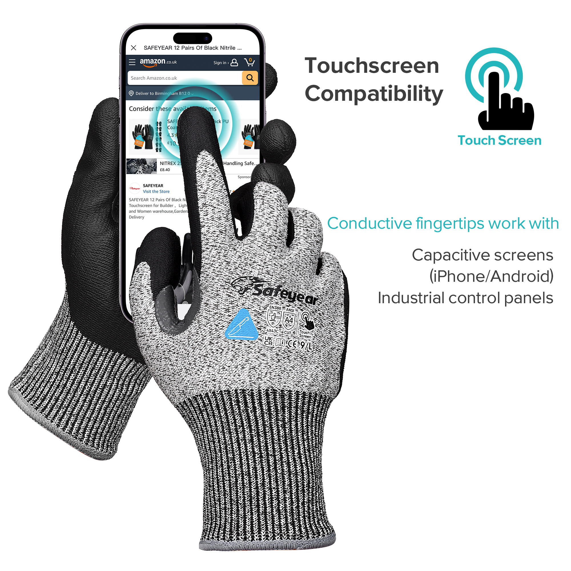 Guanti di costruzione guanti tagliati resistenti al lavoro di sicurezza pd8045 nero