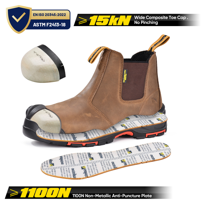 Sicurezza in pelle maschile Chelsea Slip di punta composito su stivali da rivenditore caviglia M-8025NB OC