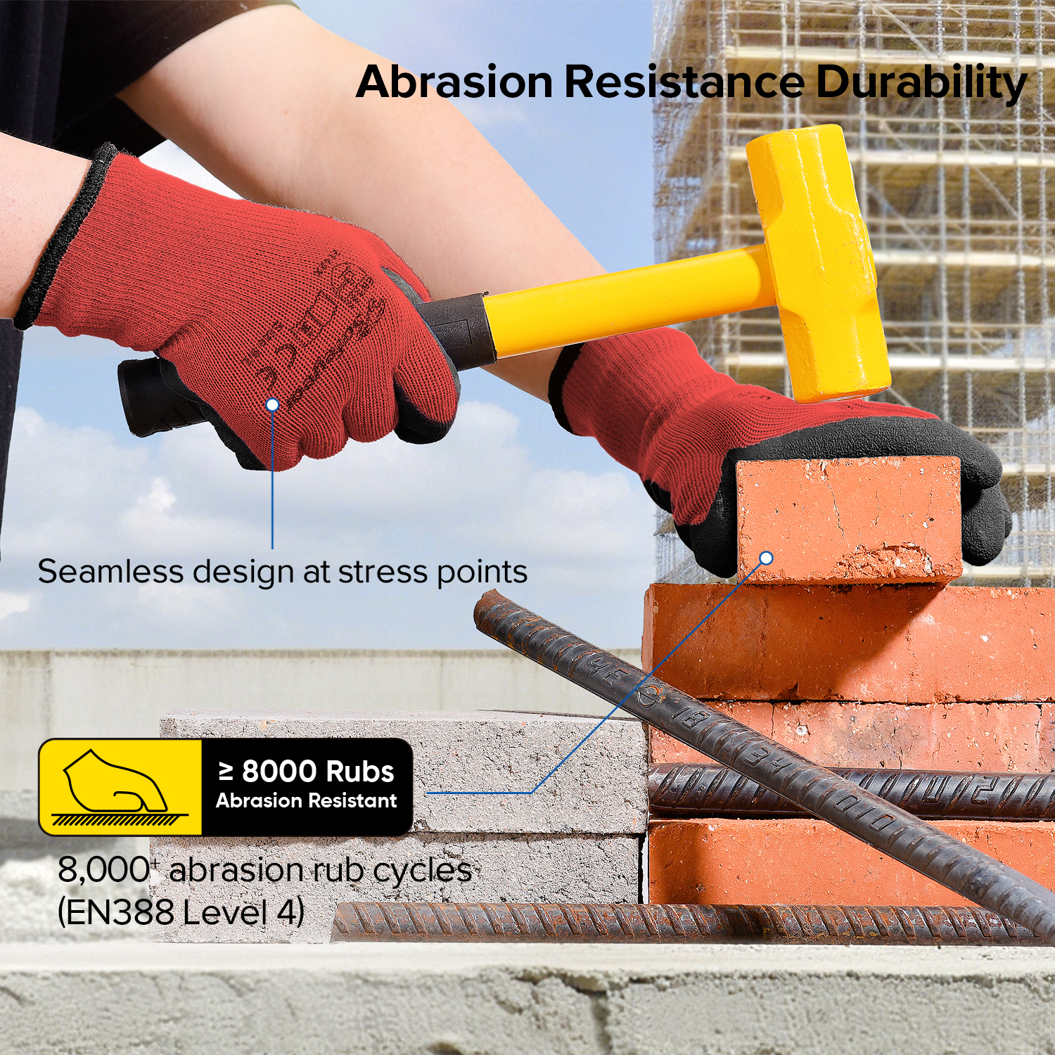 Guanti da lavoro di sicurezza rivestiti in lattice LY-3013 Rossi