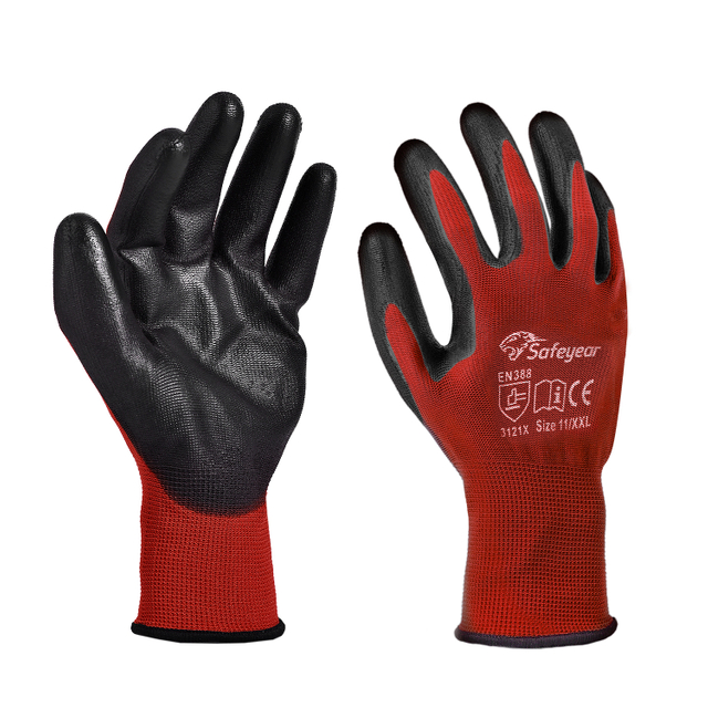 Guanti da lavoro pesante ricoperto di PU PN8003 ROSSO