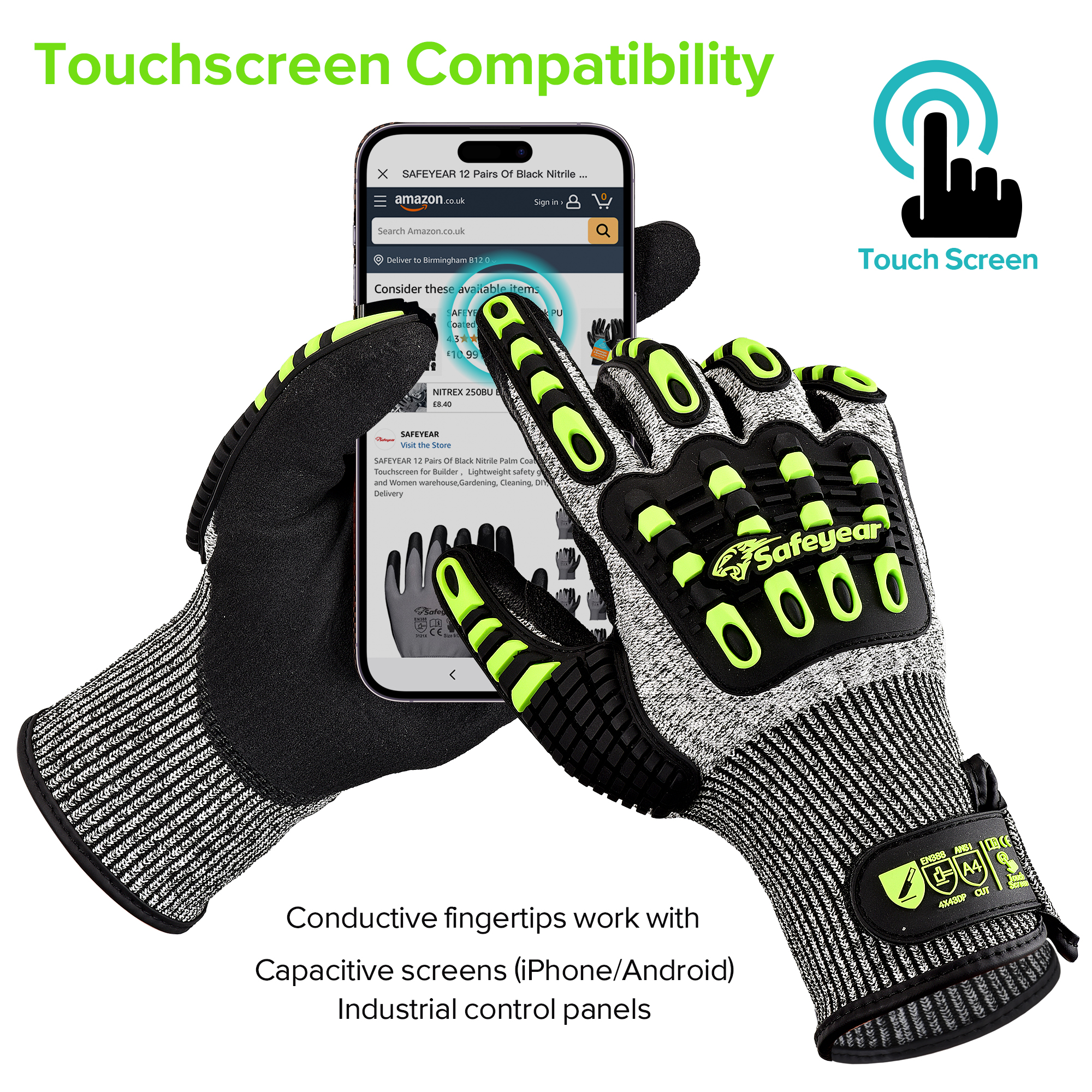 Guanti protettivi da lavoro con livello di taglio in HDPE TPR9004 Verde