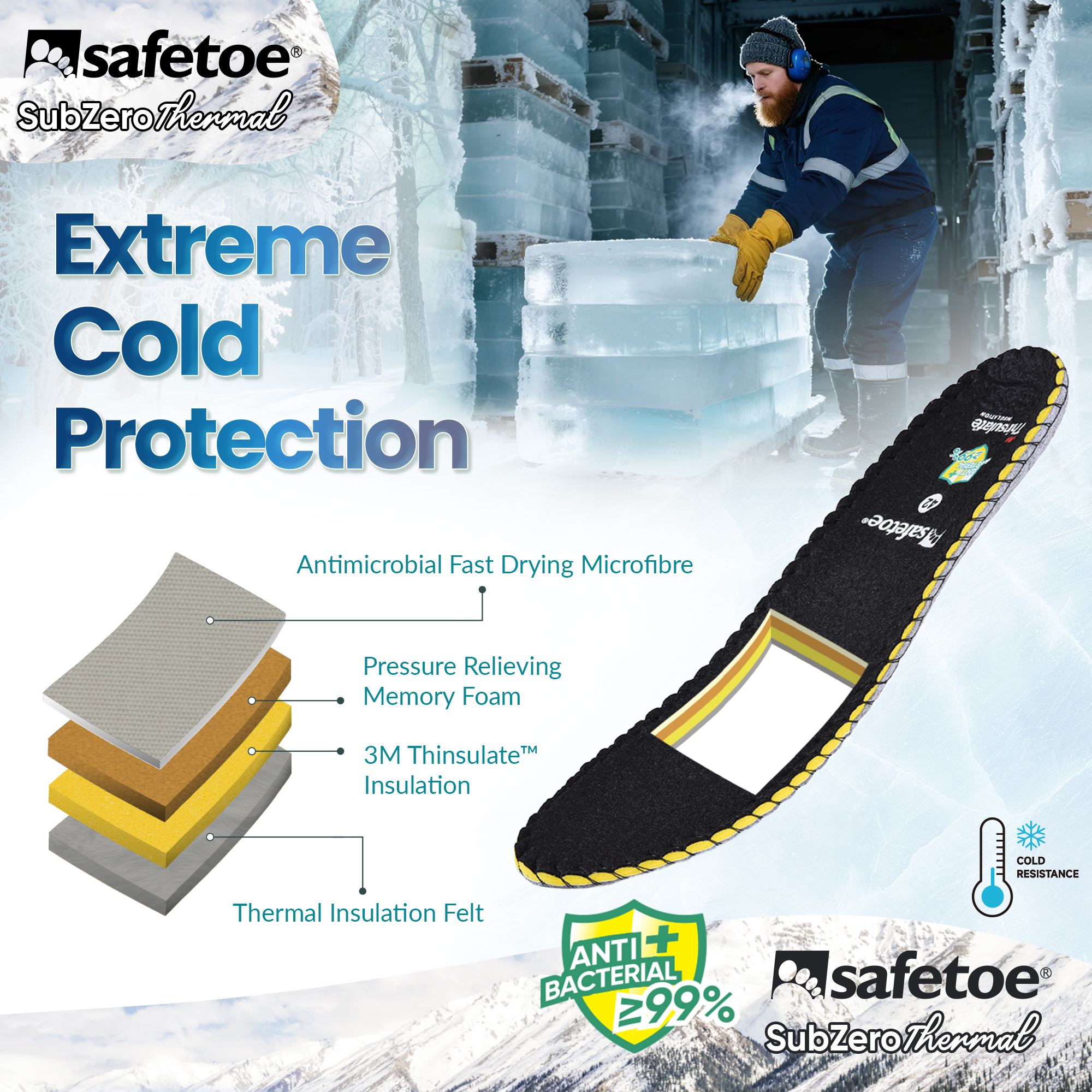 Solesle ortotiche antibatteriche invernali calde per stivali da lavoro J-017