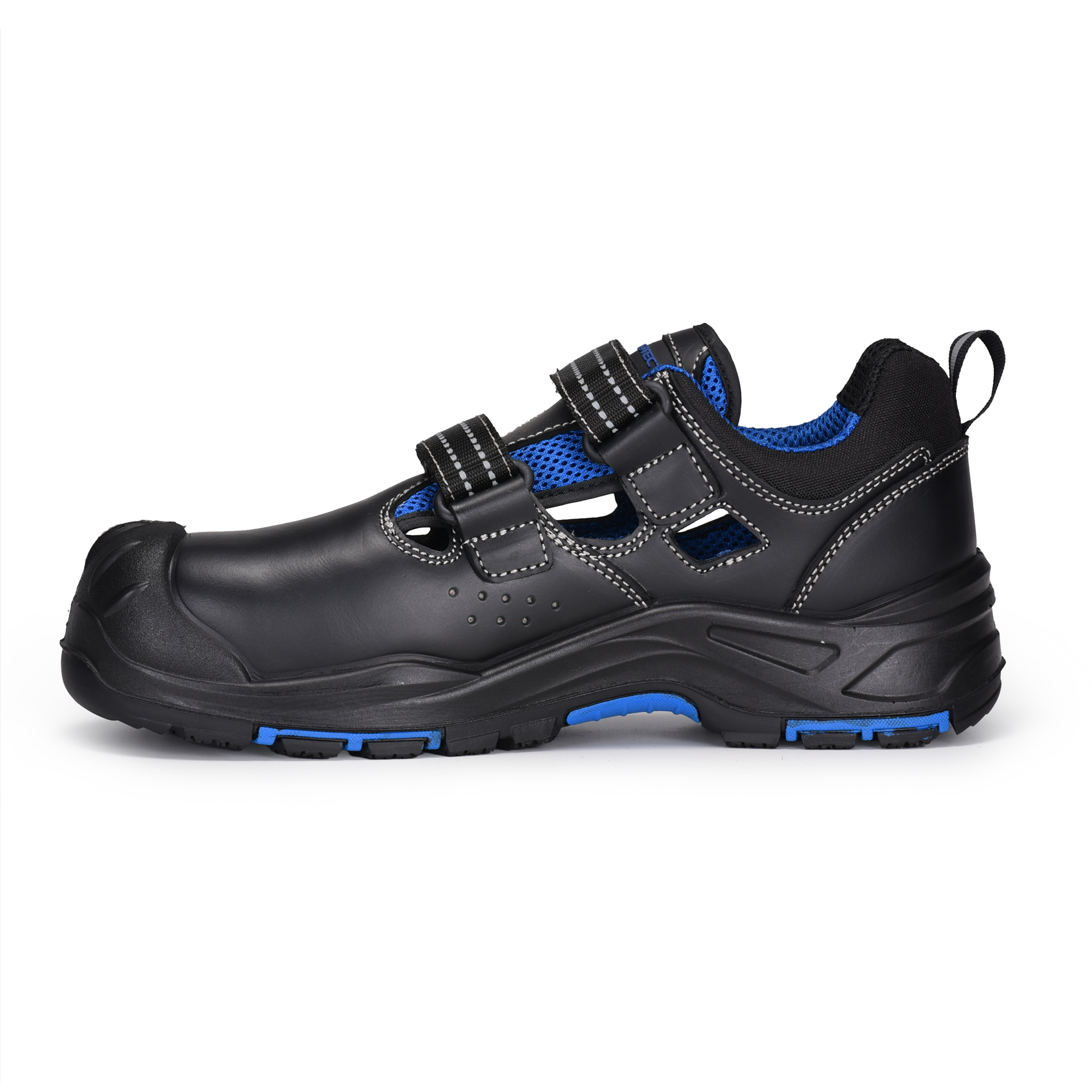 Sandali di sicurezza del design in velcro L-7585 blu / metallo