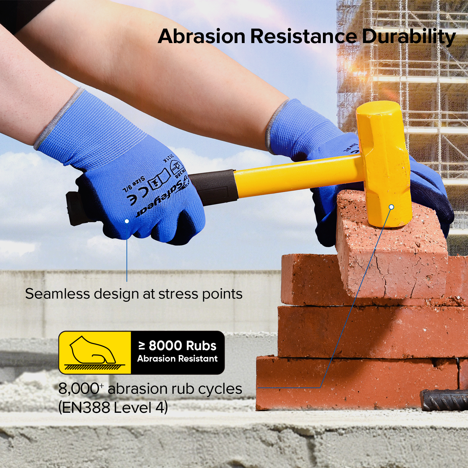 Guanti da lavoro pesanti rivestiti in PU PN8003 Blu