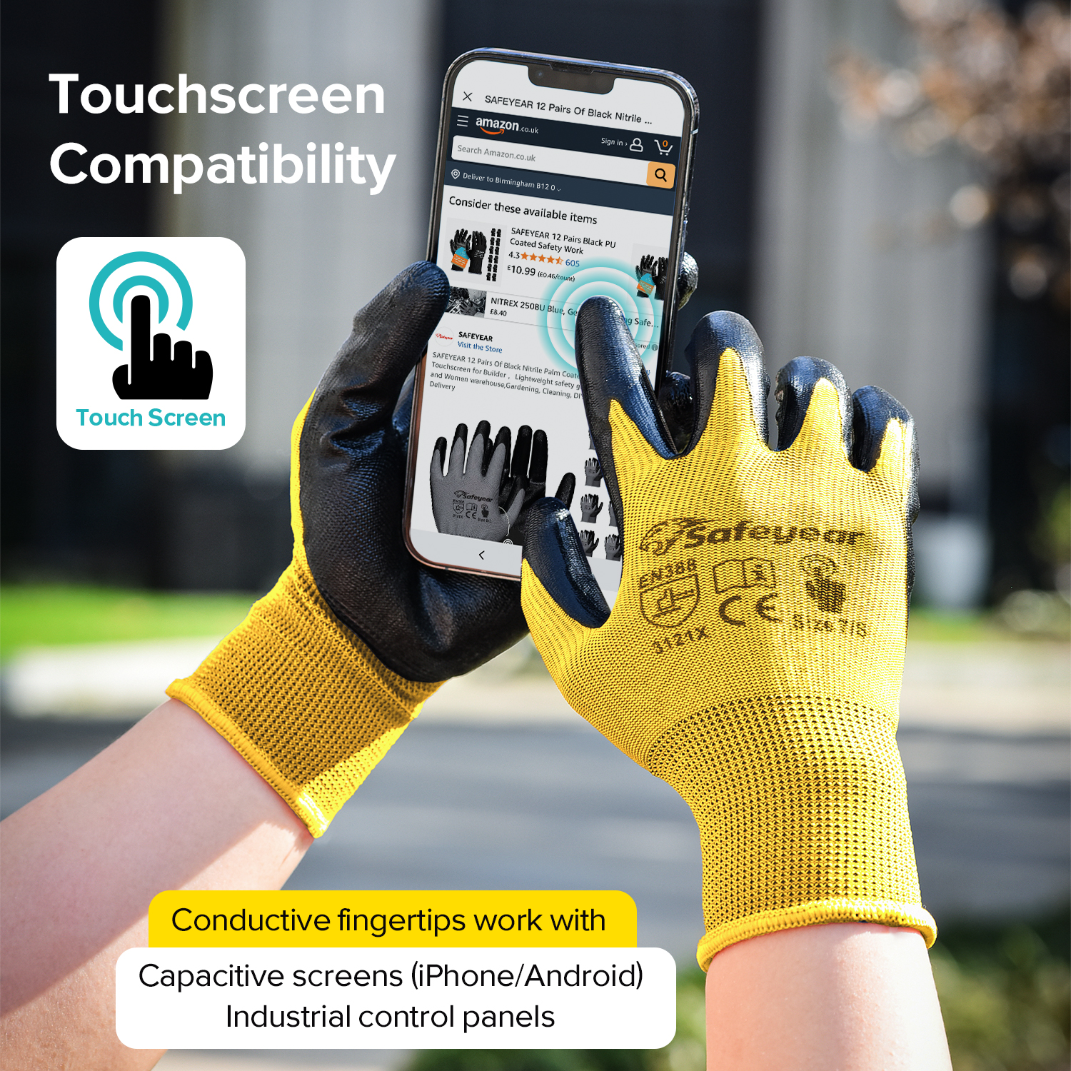 Guanti da lavoro di sicurezza rivestiti in nitrile N1552 Giallo