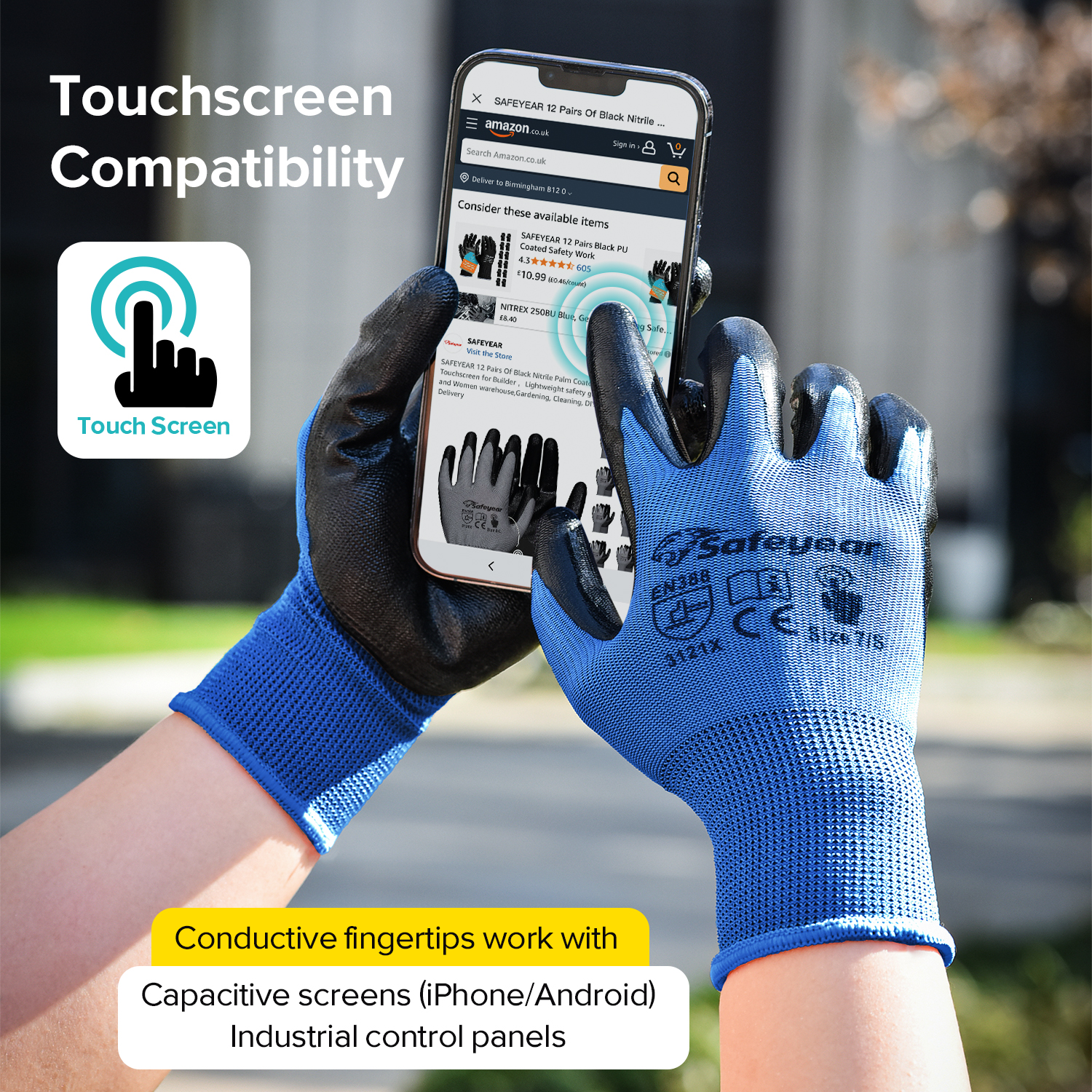 Guanti da lavoro di sicurezza rivestiti in nitrile N1552 Blu