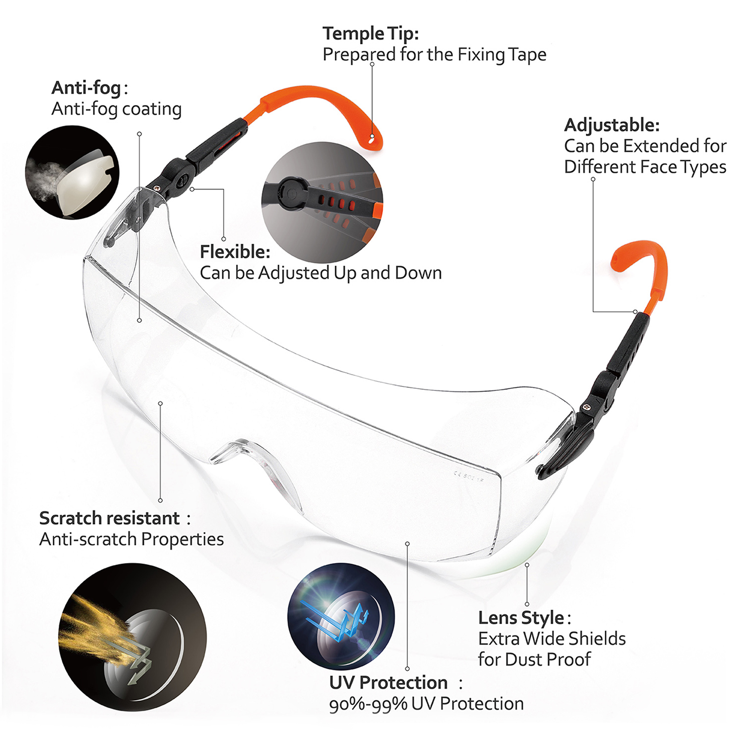 Occhiali di sicurezza oversize OTG che si adattano agli occhiali da vista | ANSI Z87.1 e EN166