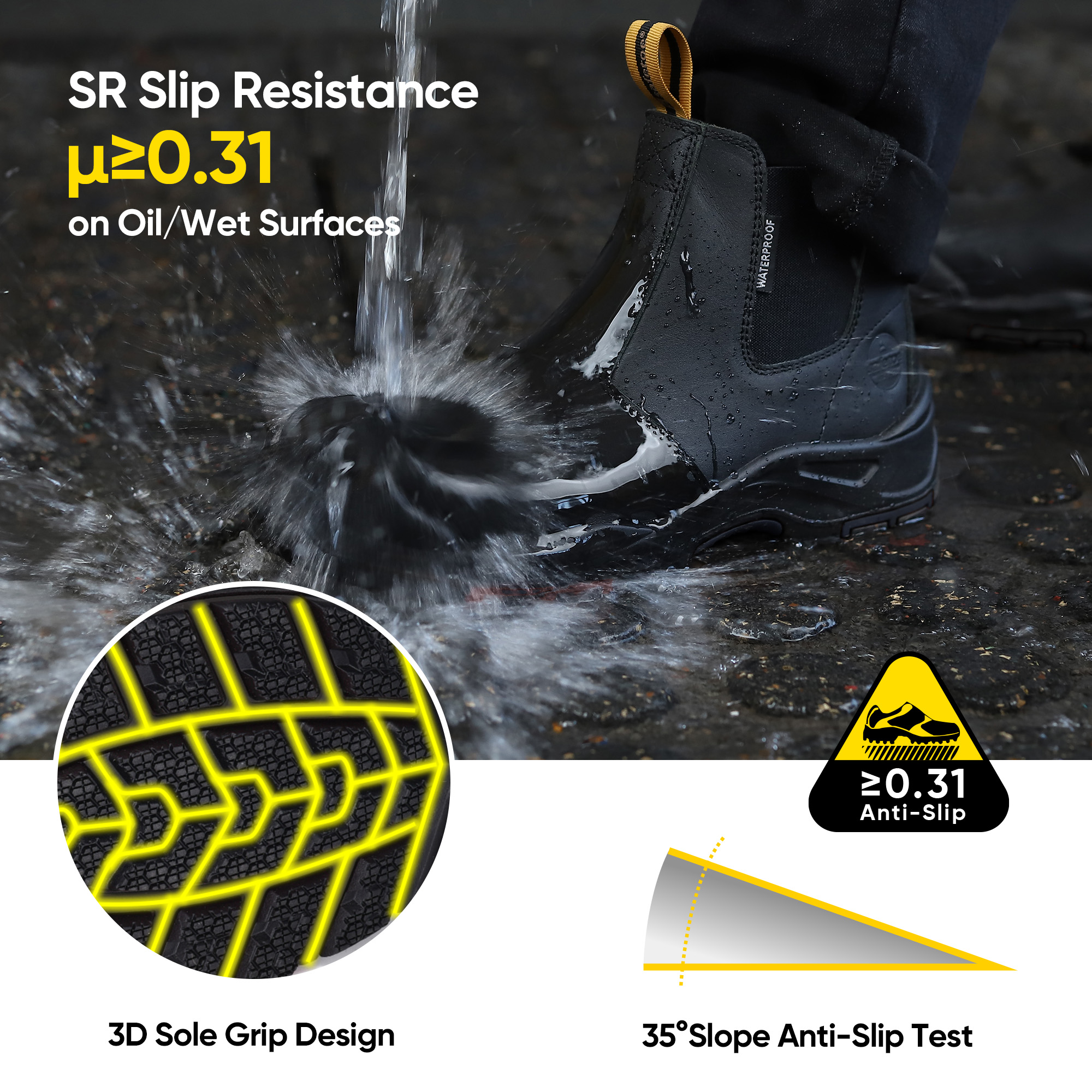 Stivali da lavoro Chelsea da miniera impermeabili con punta composita M-8025NB-BKOC