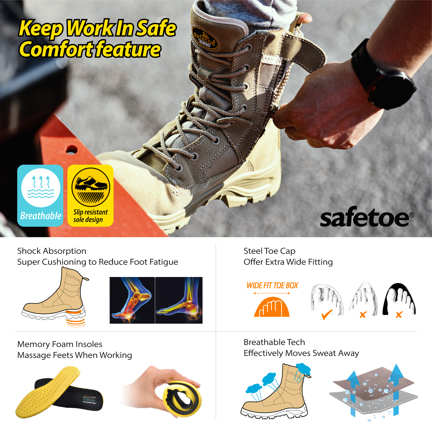 Stivali da lavoro antinfortunistici da combattimento S1P H-9438 Beige SafeCombat-H