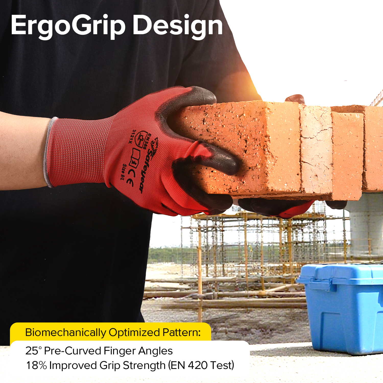 Guanti da lavoro pesante ricoperto di PU PN8003 ROSSO