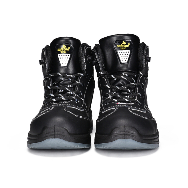 Stivali da lavoro da donna in pelle di mucca nera con punta in acciaio di sicurezza M-8516 Liscio