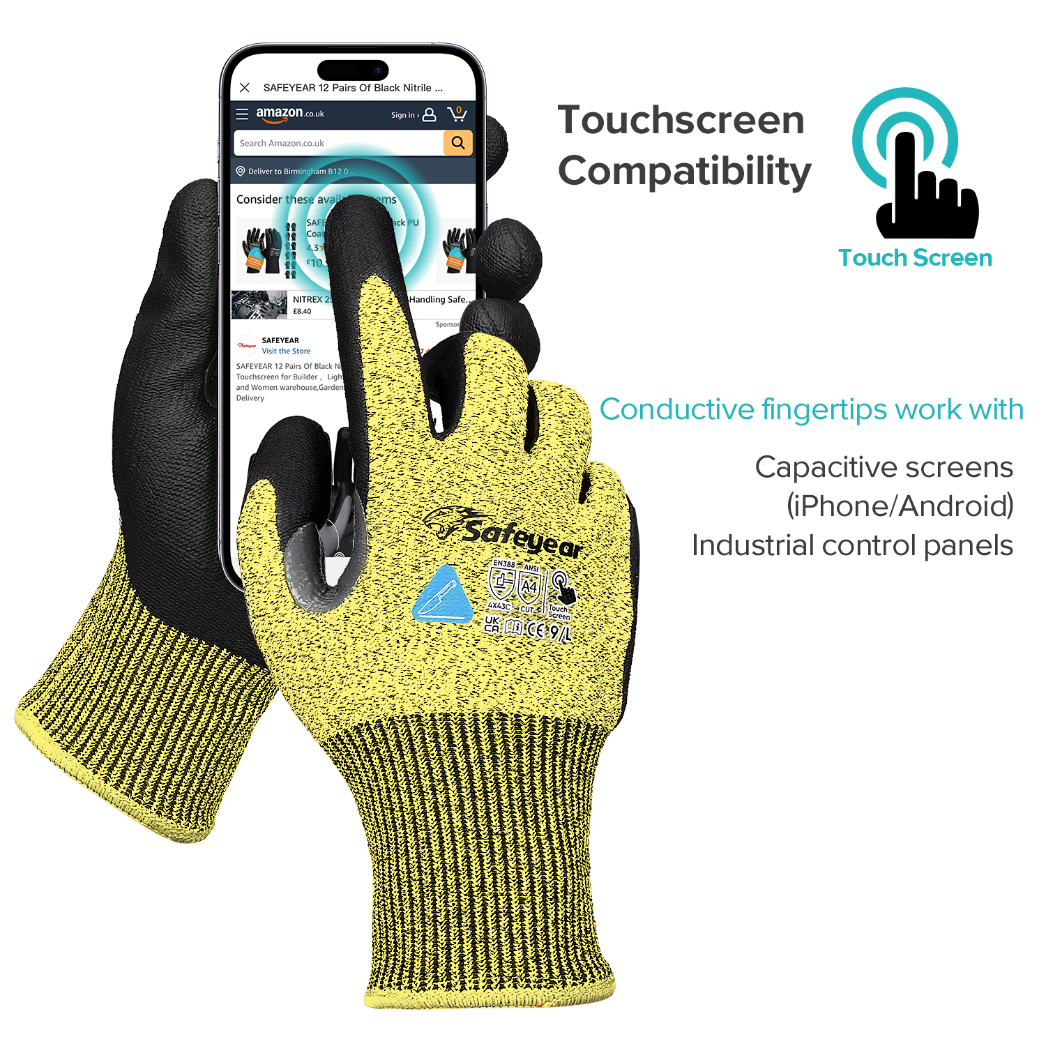 Guanti da lavoro di sicurezza resistenti al taglio PD8045 Giallo