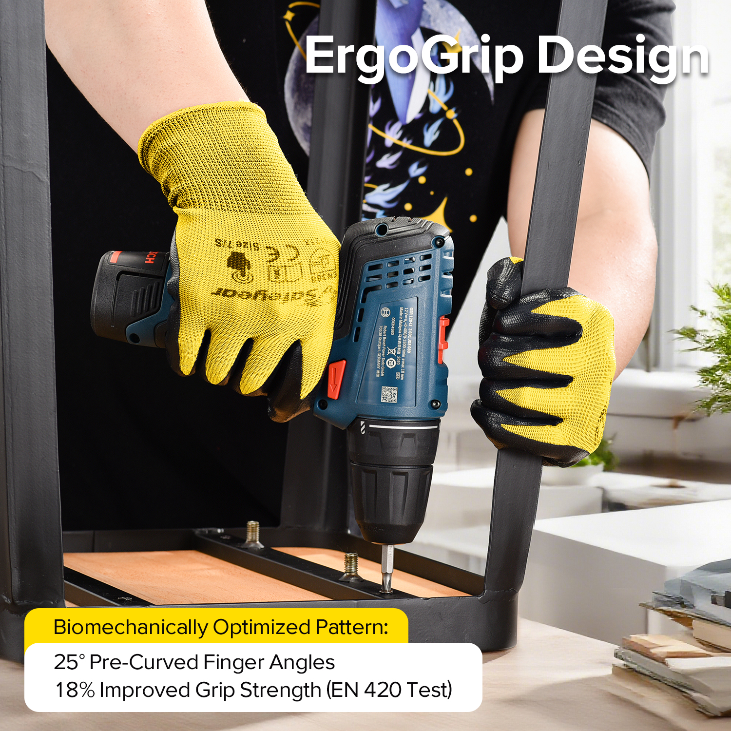 Guanti da lavoro di sicurezza rivestiti in nitrile N1552 Giallo