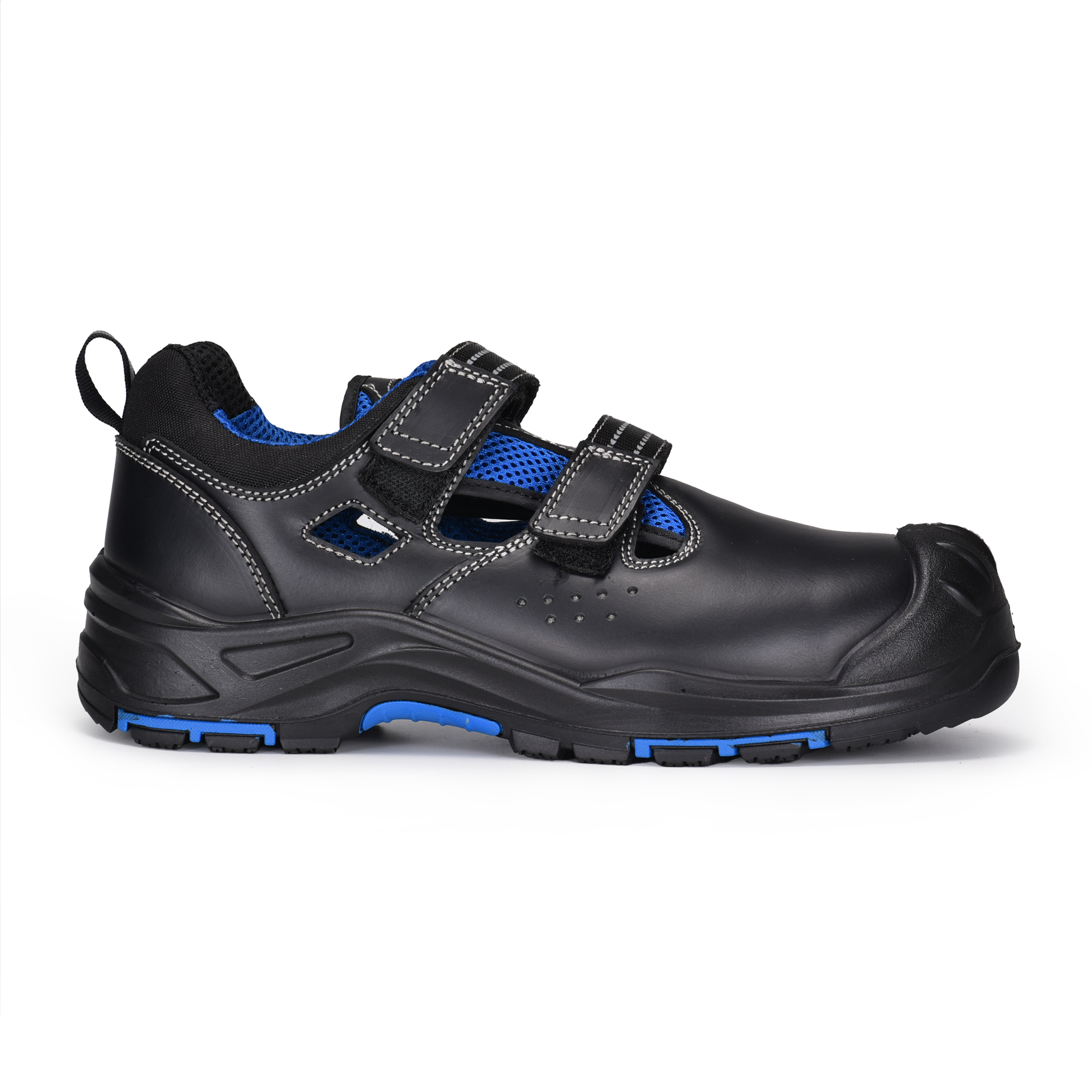 Sandali di sicurezza del design in velcro L-7585 blu / metallo