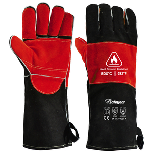  Guanti in pelle Guanti da saldatura resistenti al calore FL-1023 Nero e rosso