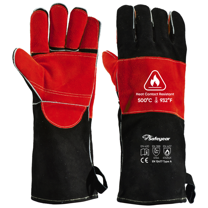  Guanti in pelle Guanti da saldatura resistenti al calore FL-1023 Nero e rosso