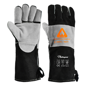 Guanti resistenti al calore per guanti da saldatura Pelle di vacchetta FL-1023 Nero e grigio
