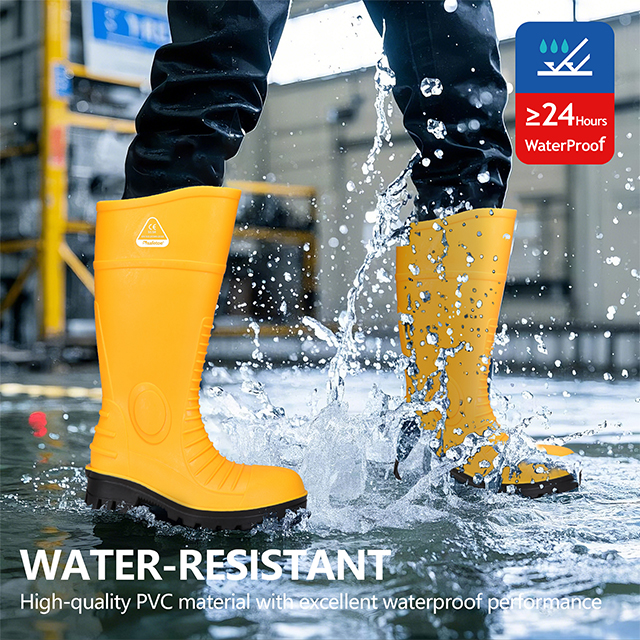 Stivali Wellington di sicurezza con punta in acciaio in PVC - Stivali da lavoro industriali impermeabili per progetti minerari W-6055YE