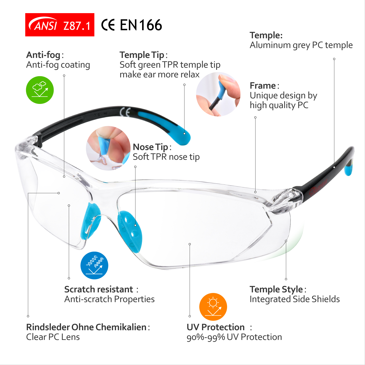 Occhiali di sicurezza omologati CE SG003 blu