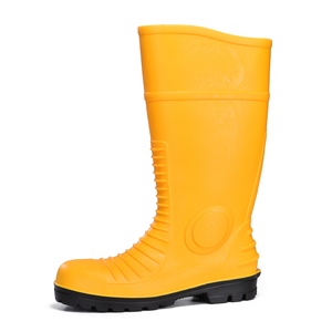 Stivali da pioggia di sicurezza in PVC giallo da miniera con punta in acciaio W-6055 Giallo