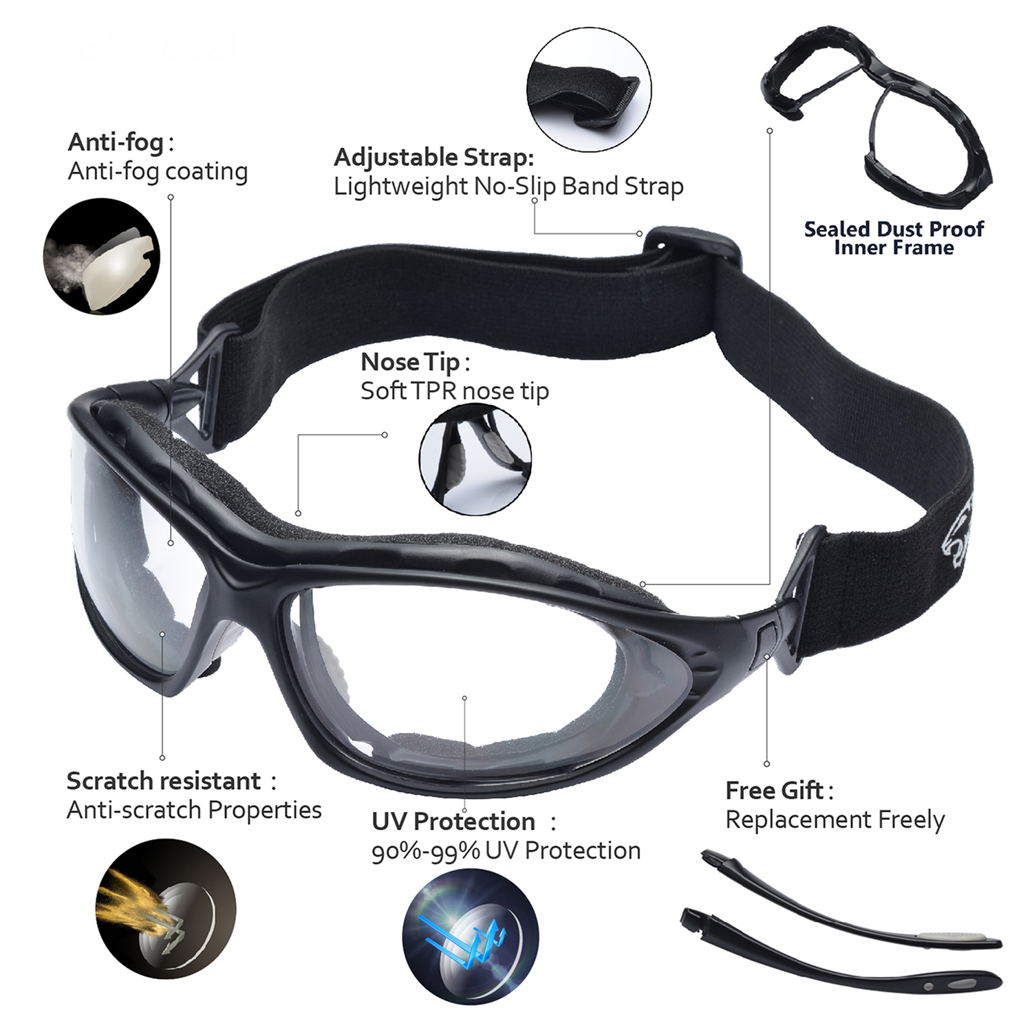 Occhiali di sicurezza antiappannamento ultra confortevoli con schiuma interna imbottita | ANSI Z87.1 e EN166 SG002