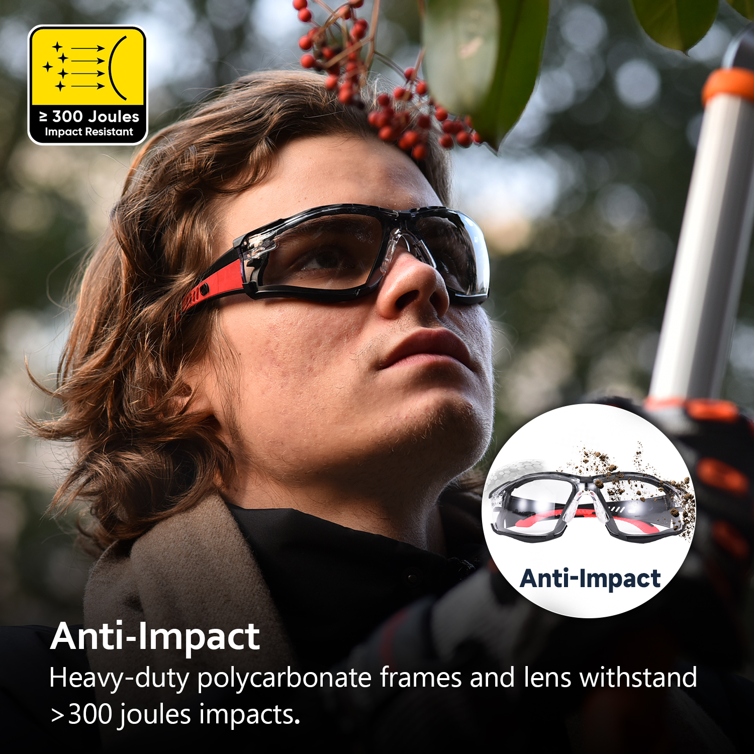 Occhiali di sicurezza antiappannamento per cantieri polverosi rivestiti in schiuma | ANSI Z87.1 e EN166 SG037 Rosso