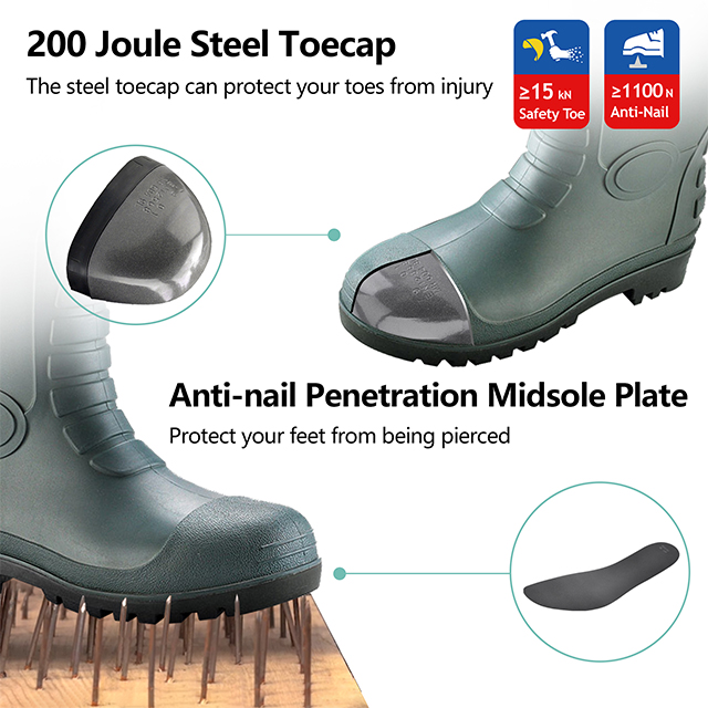 Stivali da pioggia di gomma in PVC W-6038 Green