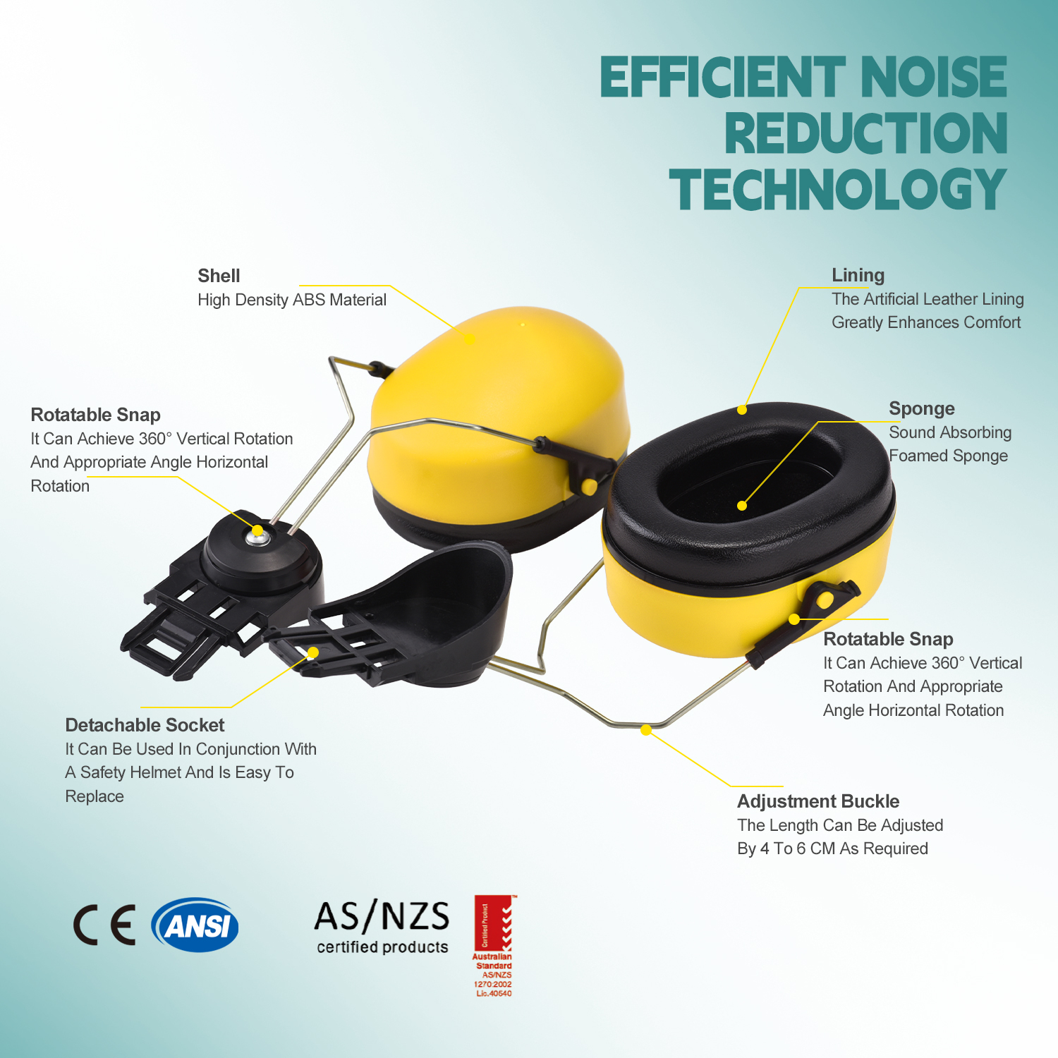 Muff auricolari di alta qualità E-2008 giallo