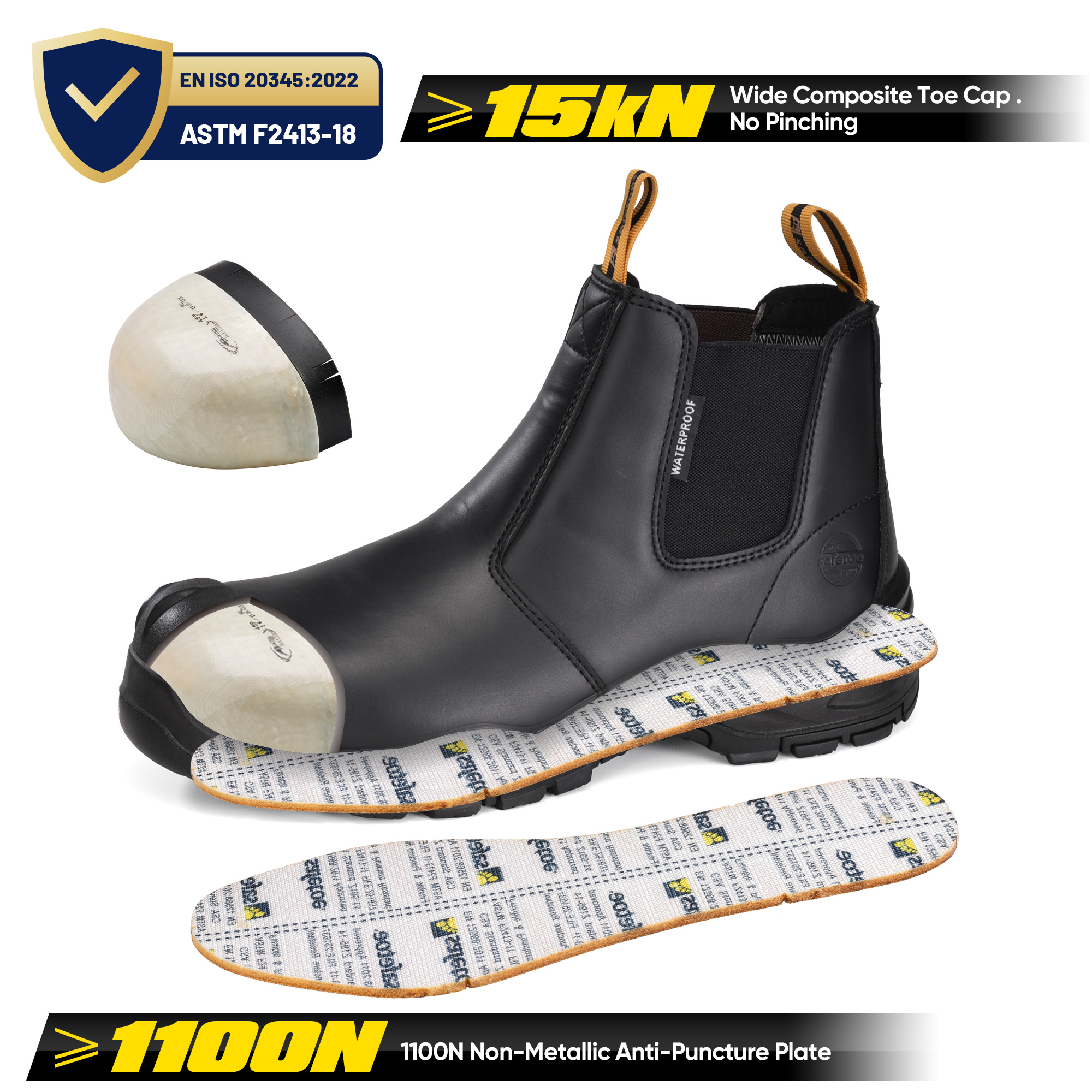 Stivali da lavoro Chelsea da miniera impermeabili con punta composita M-8025NB-BKOC