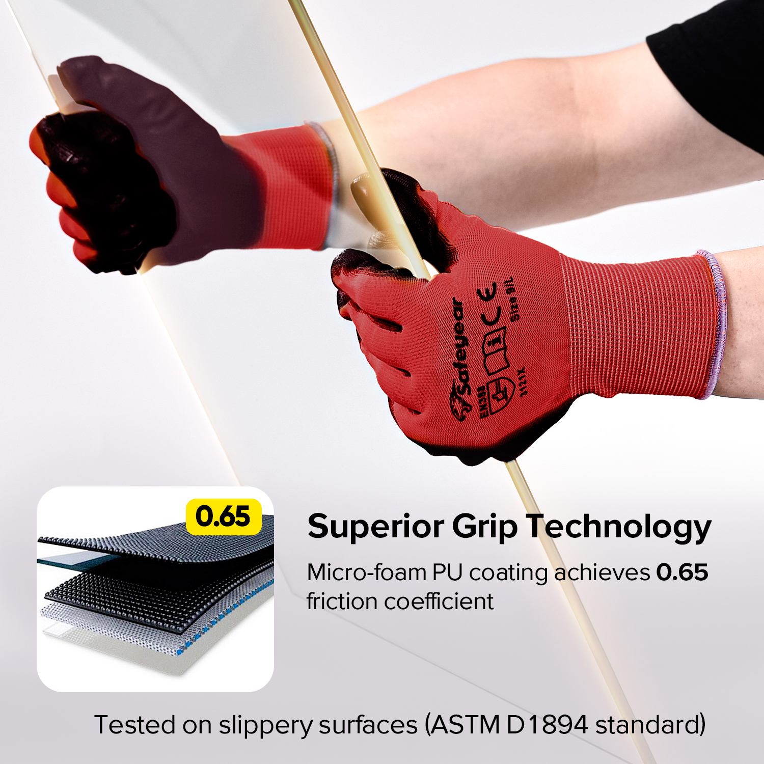 Guanti da lavoro pesante ricoperto di PU PN8003 ROSSO