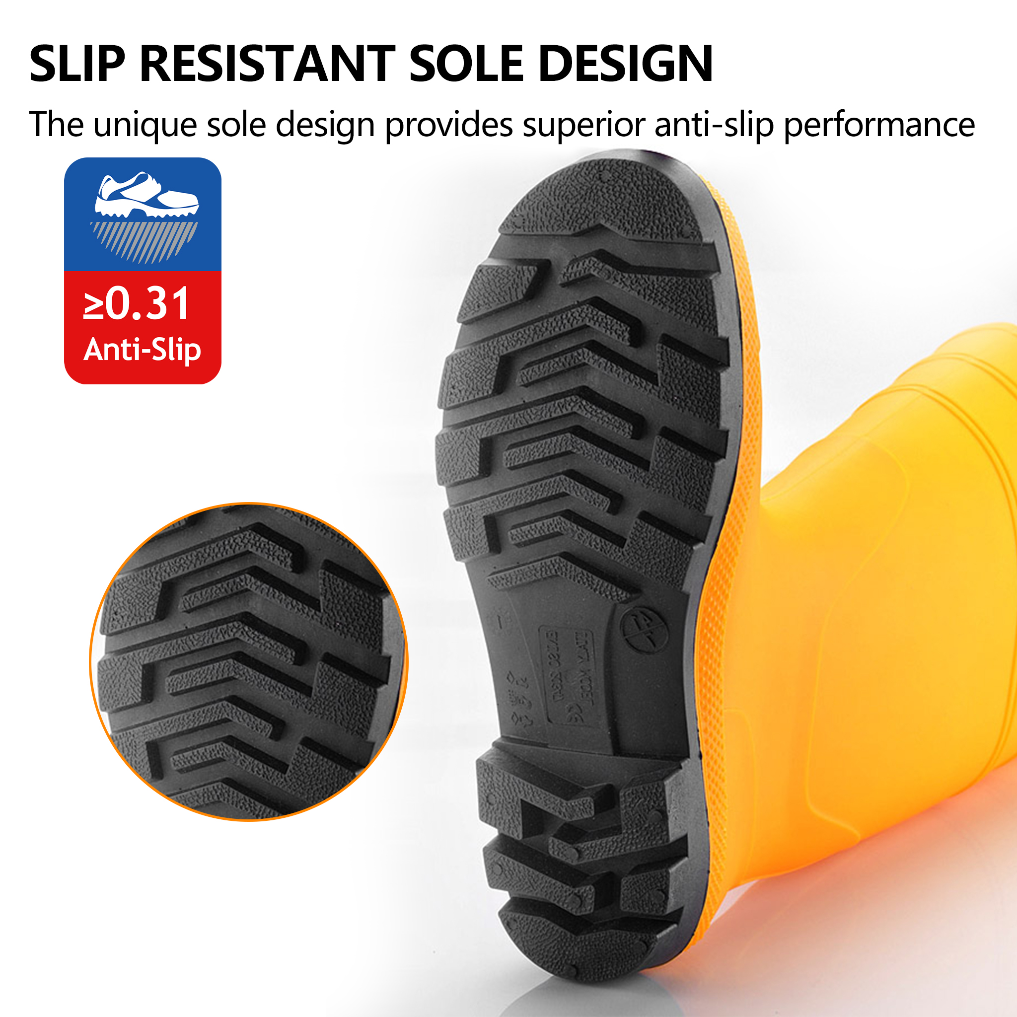 Stivali Wellington da lavoro - Stivali da pioggia da lavoro impermeabili in PVC per uso esterno e per la pulizia Giallo