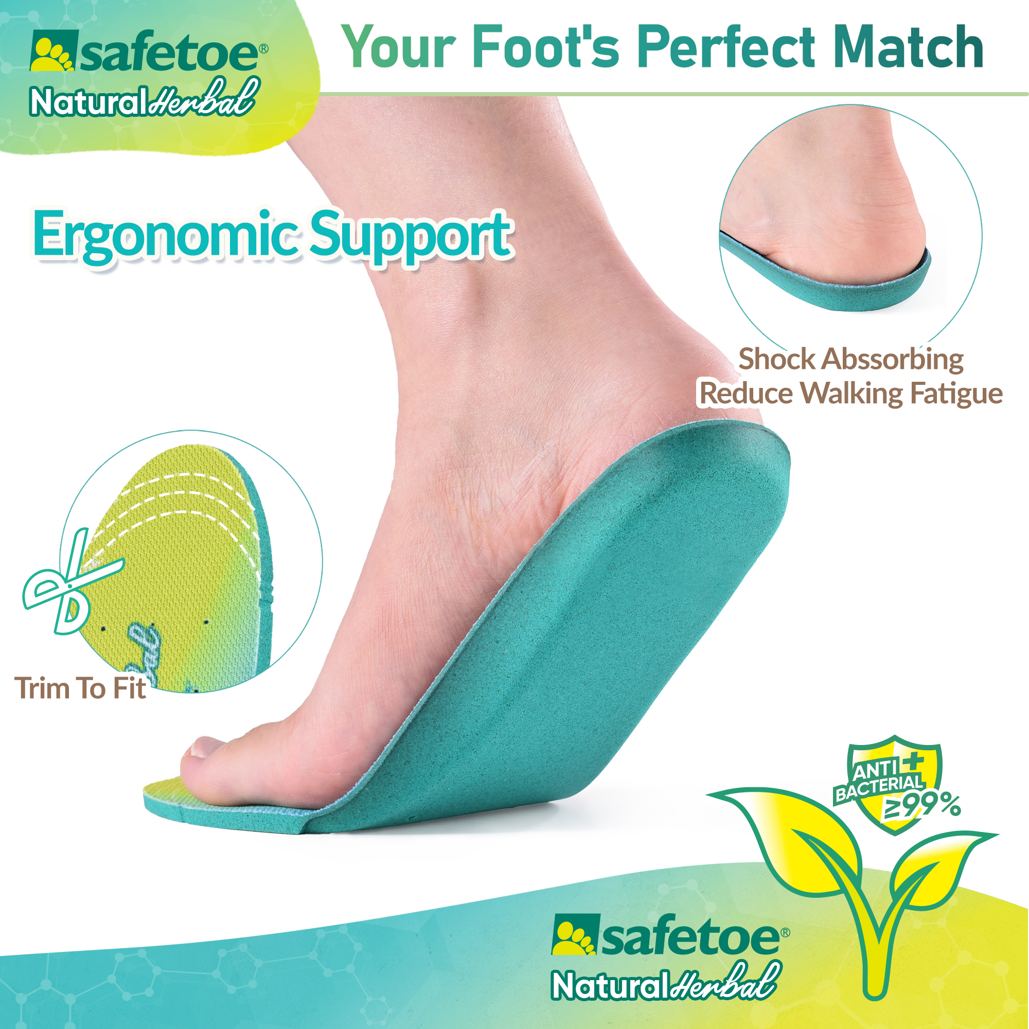 Solette da lavoro antibatteriche Safetoe con Hi-Polyu e erbe naturali