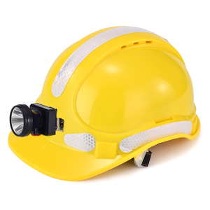 Casco di sicurezza per attività minerarie e sotterranee con lampada frontale e strisce riflettenti