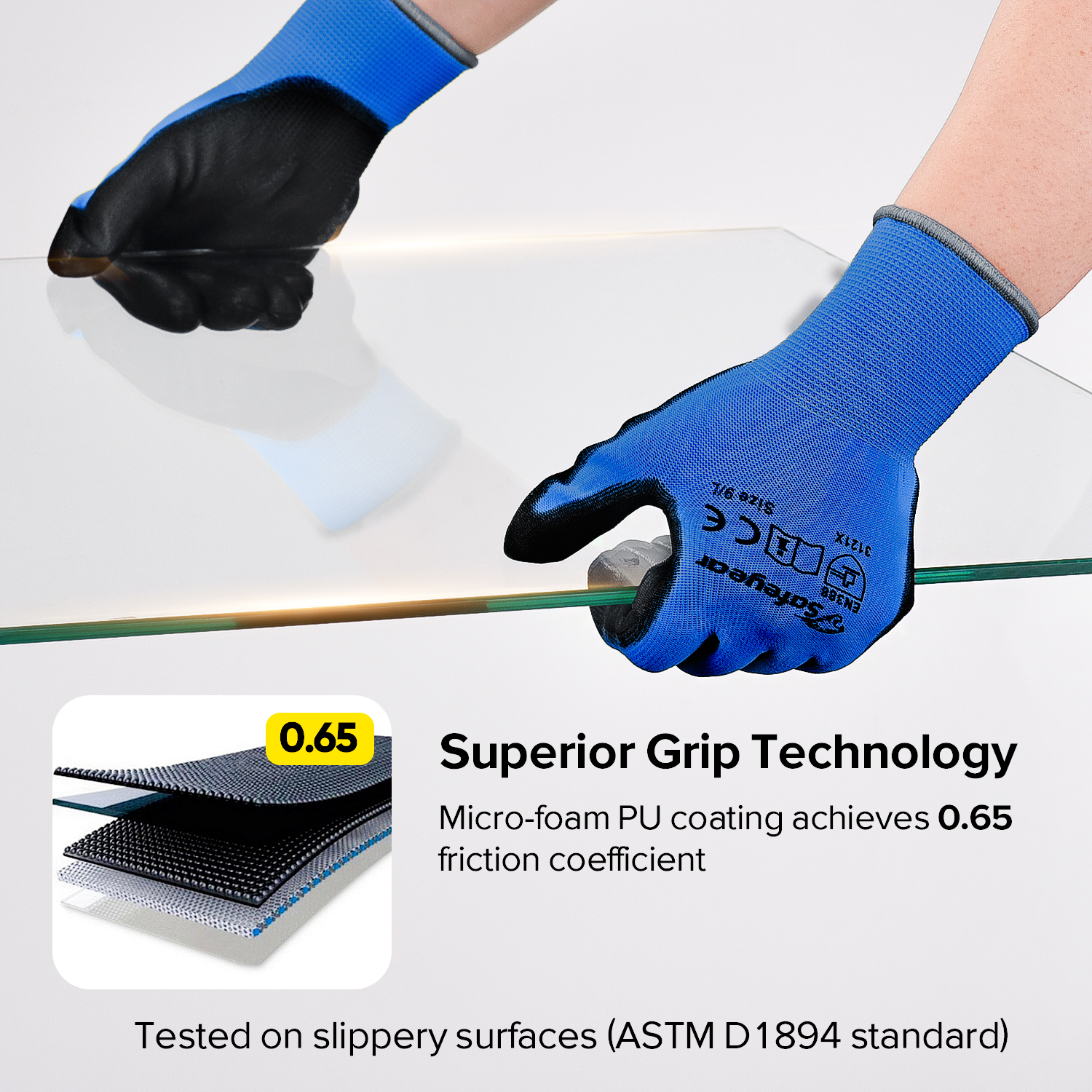 Guanti da lavoro pesanti rivestiti in PU PN8003 Blu