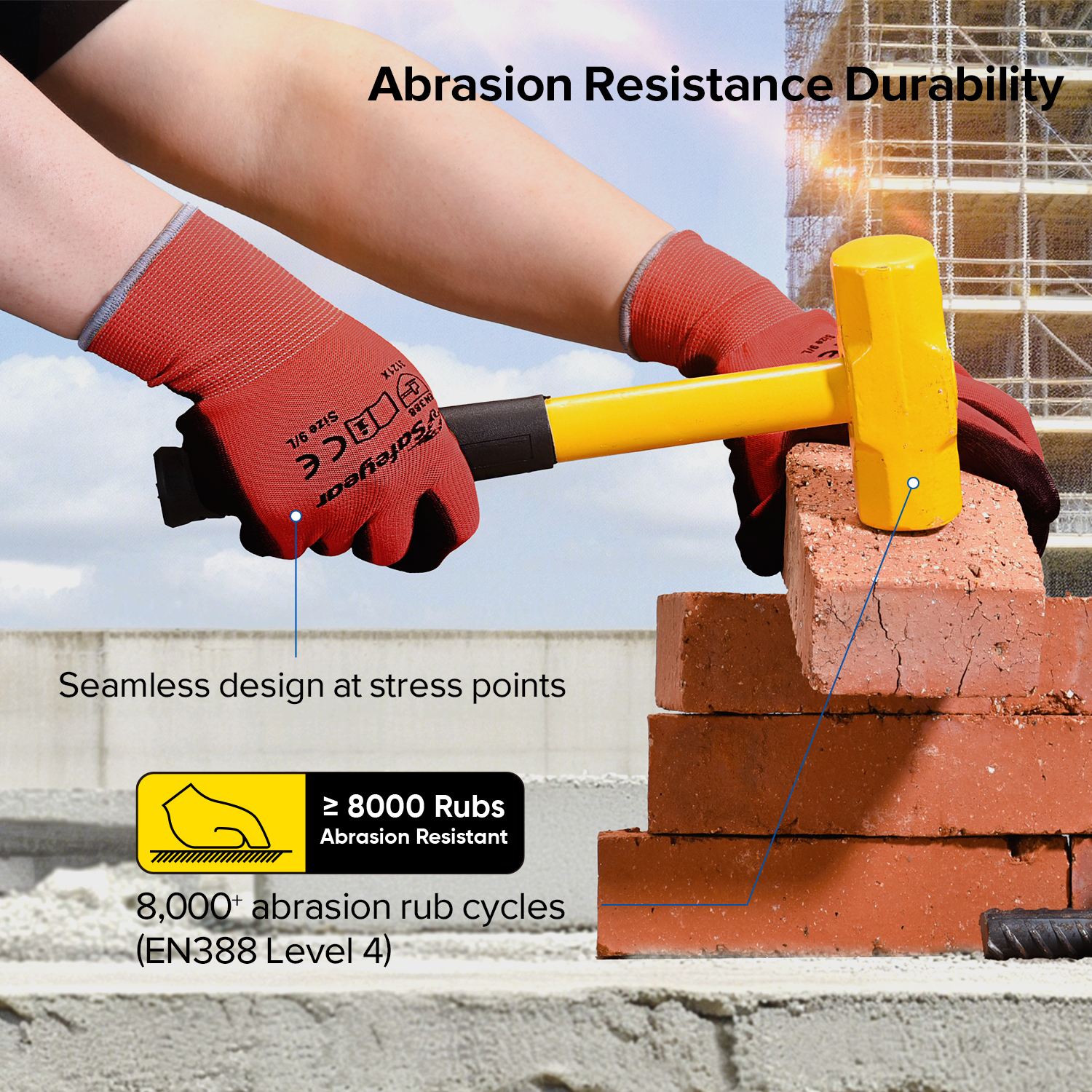 Guanti da lavoro pesanti rivestiti in PU PN8003 FlexShield Work Rossi 