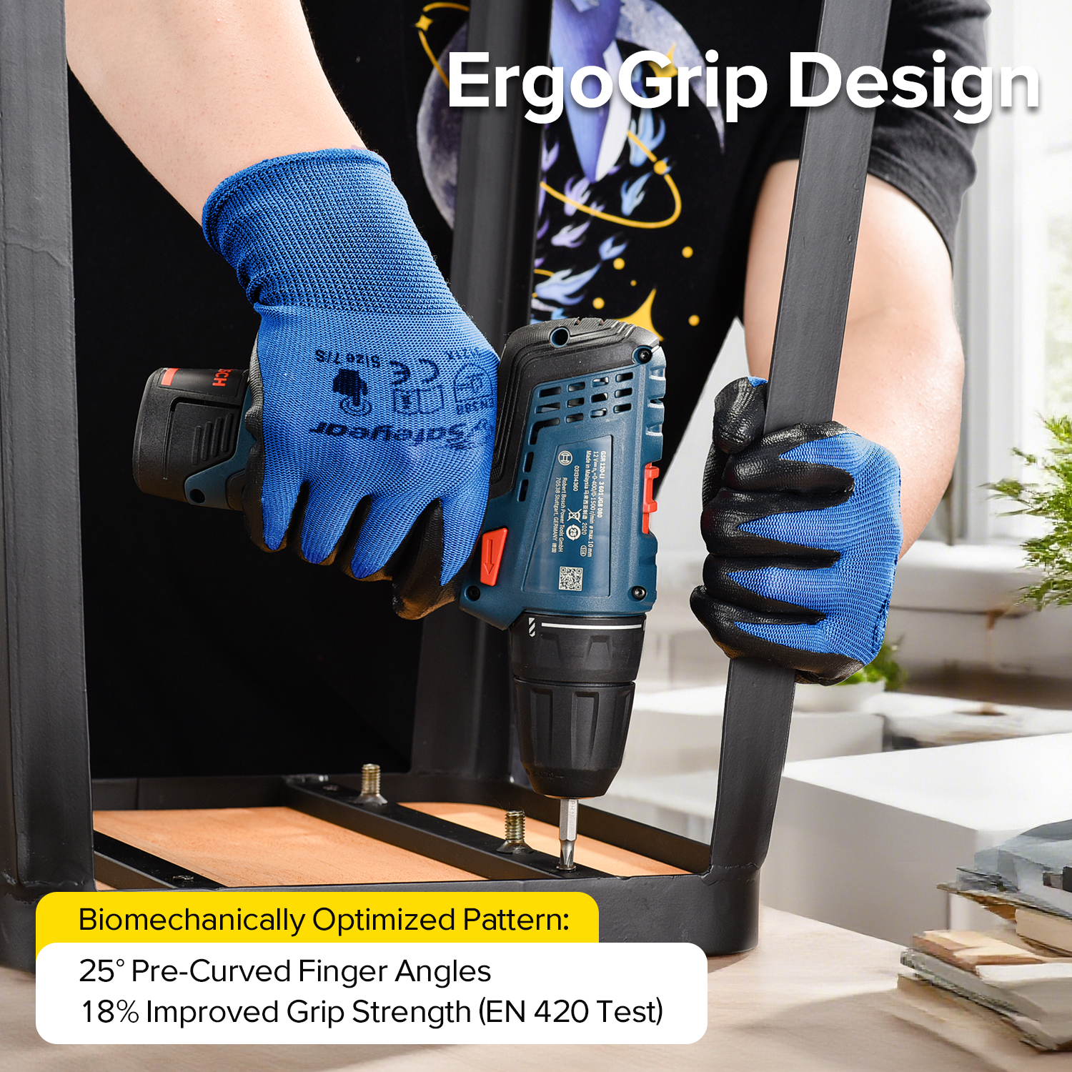 EN 388 3121X Guanti di sicurezza per assemblaggio e movimentazione in magazzino N1552 Guarder Max Blu