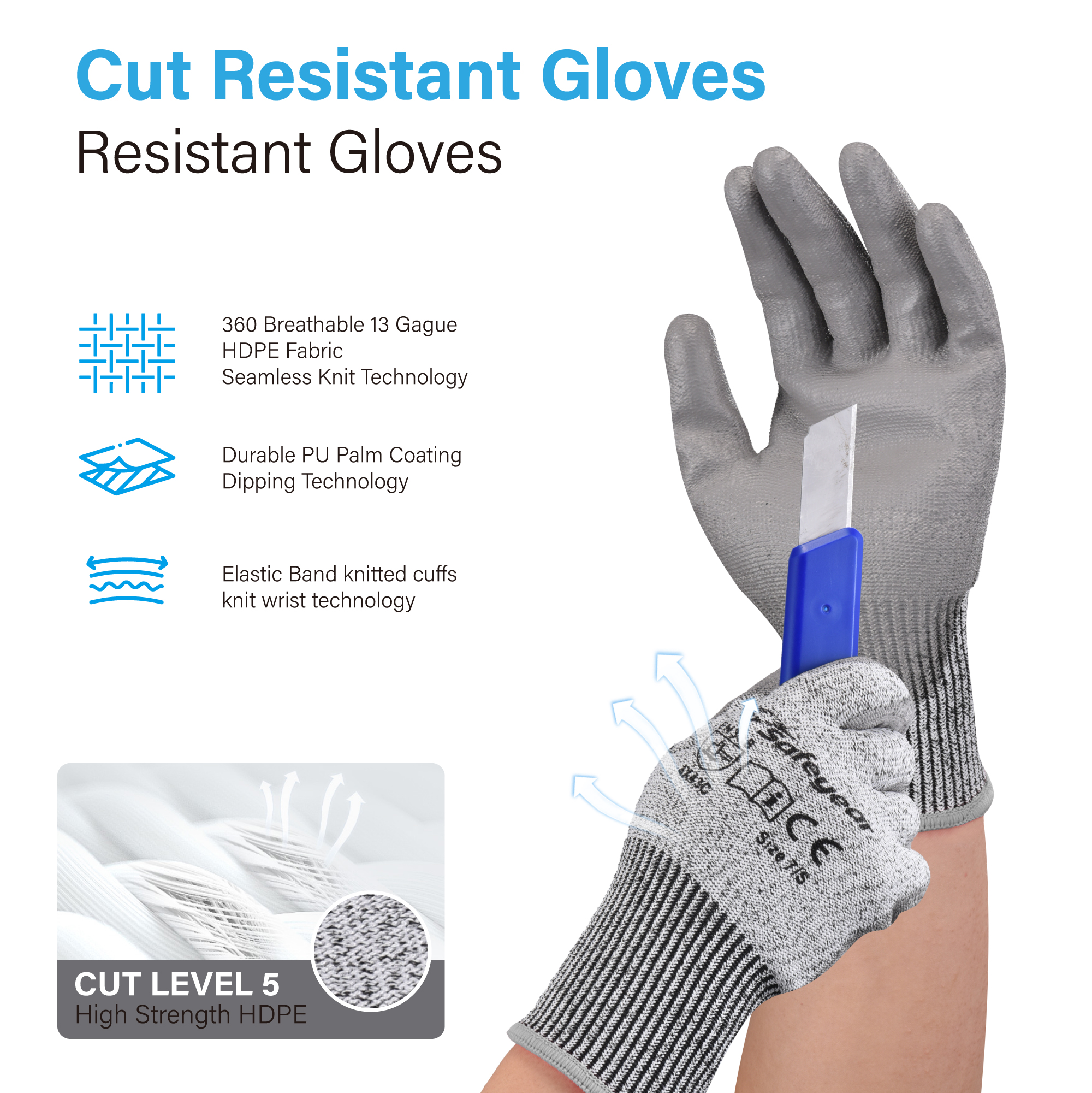 Guanti da lavoro di sicurezza resistenti al taglio PD8045