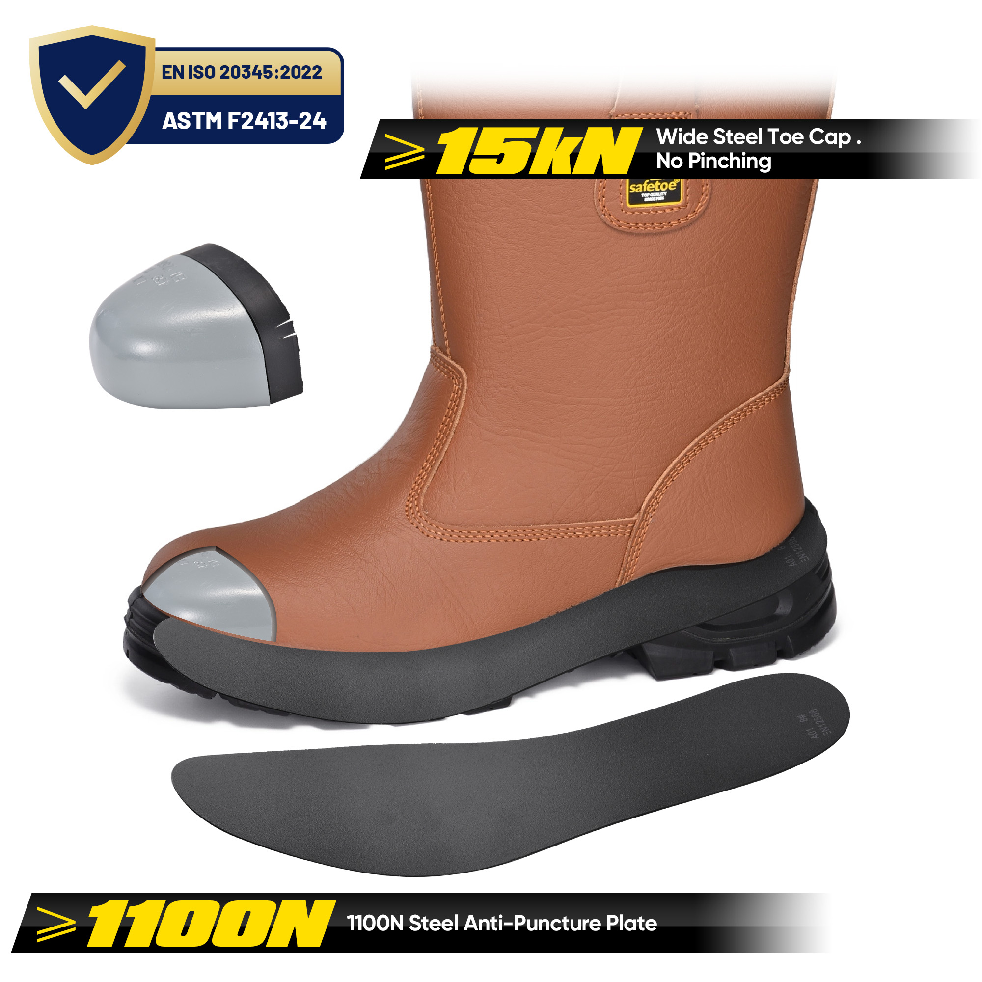 Stivali antinfortunistici classici in pelle Rigger con punta in acciaio | H-9430 Marrone
