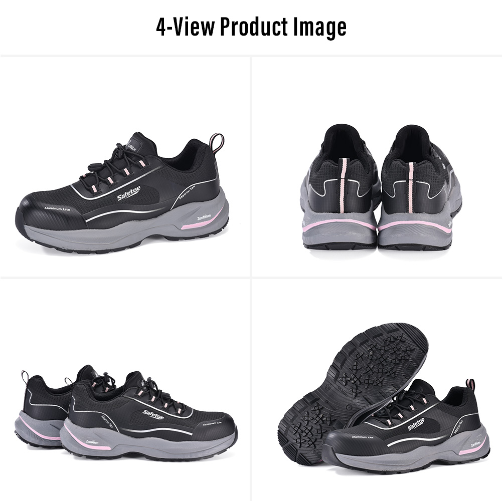 L-7613 sneakers di sicurezza leggere da donna nere e rosa con punta in alluminio e suola antiscivolo Safetoe L-7613 sneakers di sicurezza 
