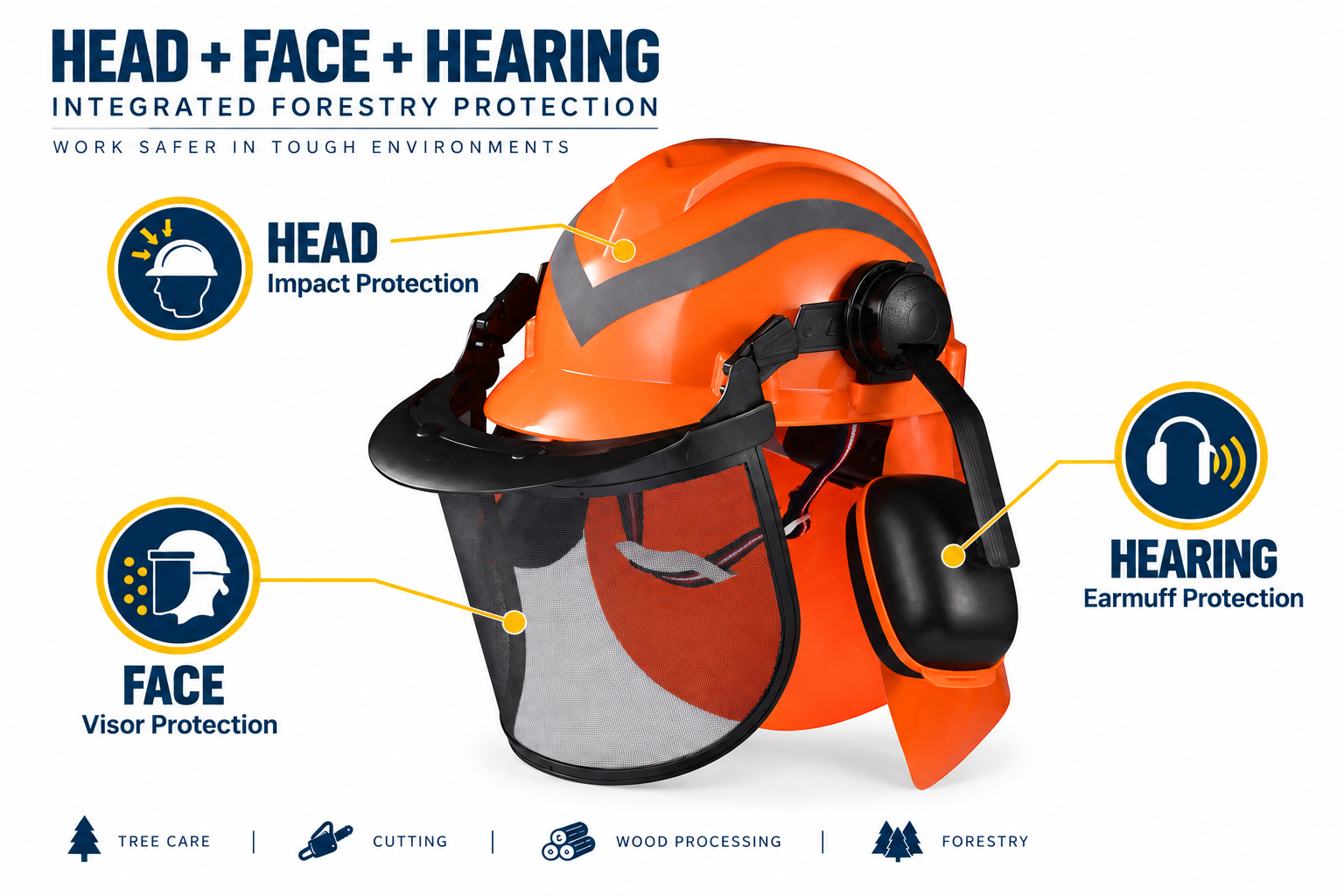 Casco forestale integrato con protezione per la testa e l'udito