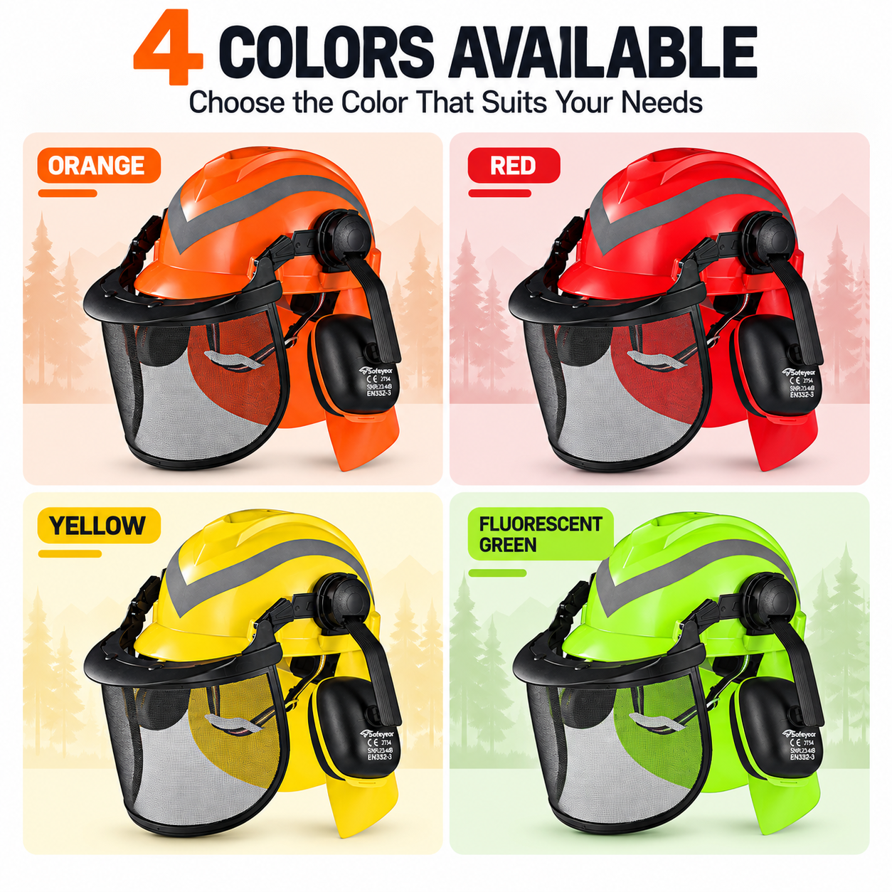 Casco di sicurezza forestale con visiera in rete e paraorecchie M-5009
