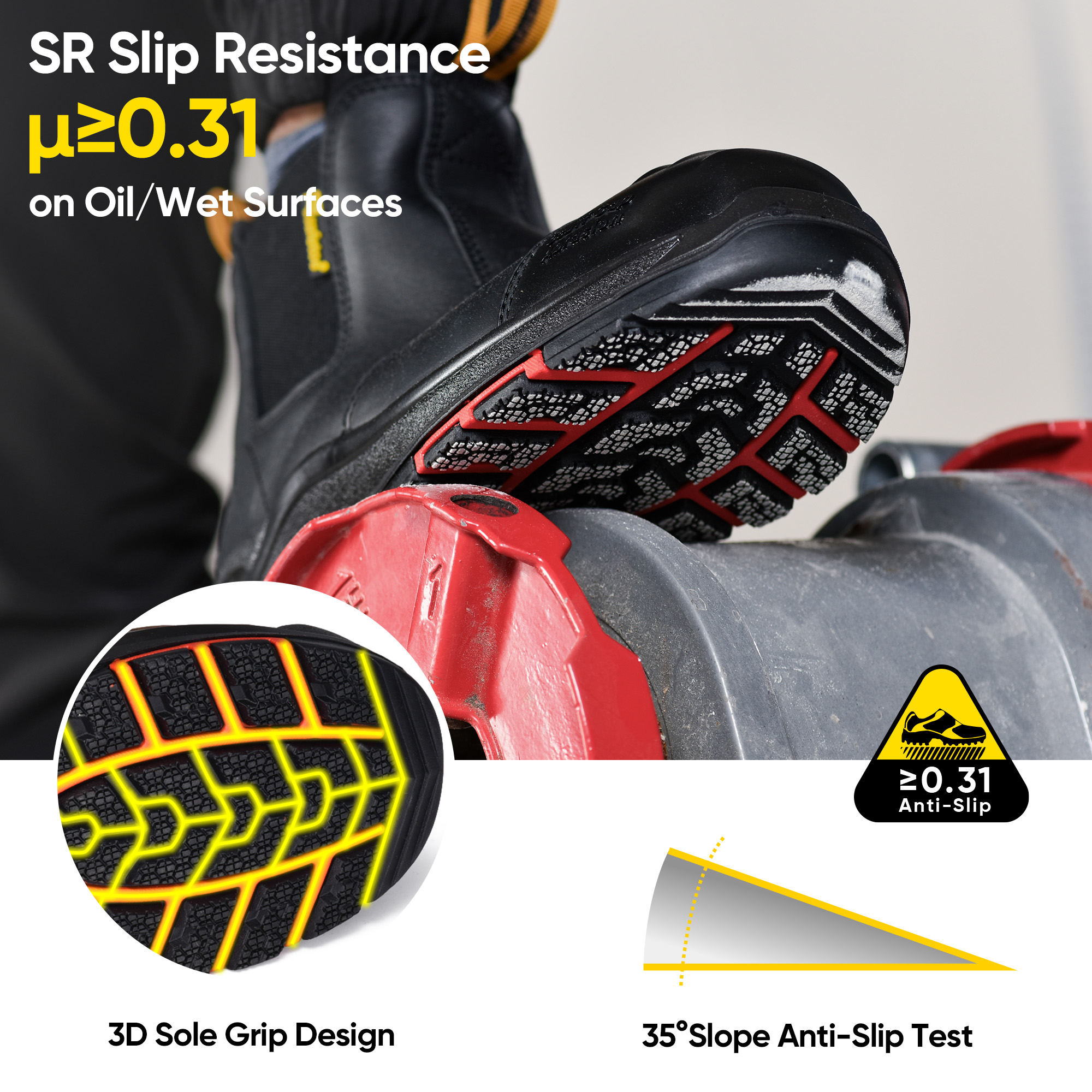 Stivali di sicurezza elettrici dielettrici Slip-On Chelsea (EH 18kV) certificati ASTM M-8025NB Nero InstaGuard Chelsea BK