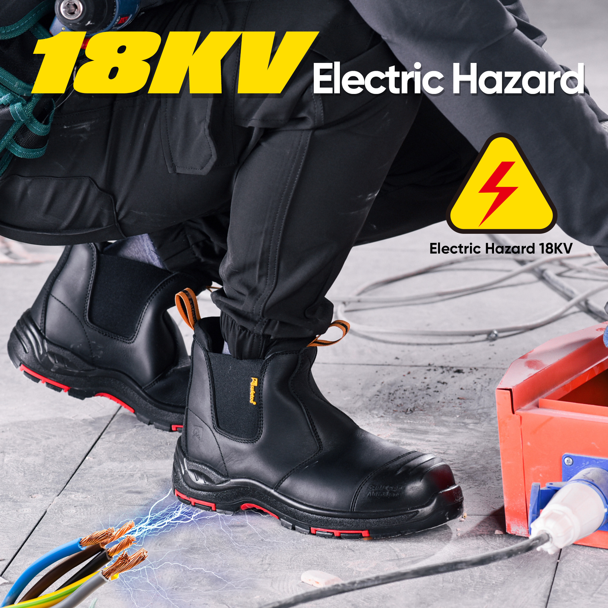 Stivali di sicurezza elettrici dielettrici Slip-On Chelsea (EH 18kV) certificati ASTM M-8025NB Nero InstaGuard Chelsea BK